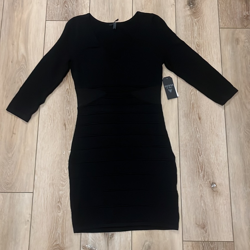 Size L NWT Guess Bodycon Sweater Dress with Sheer Panels